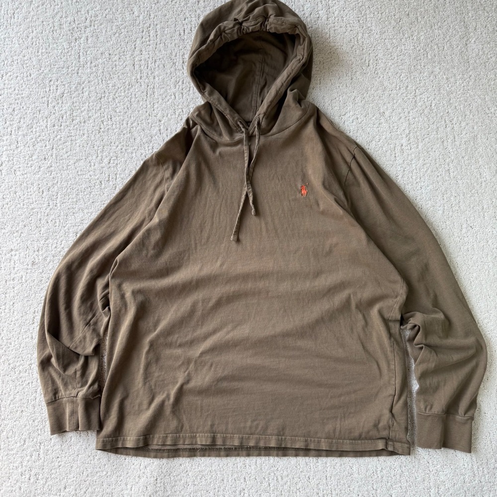 Polo‎ Ralph Lauren Mens L Olive/Brown Hoodie Long Sleeve Cotton Casual Pullover